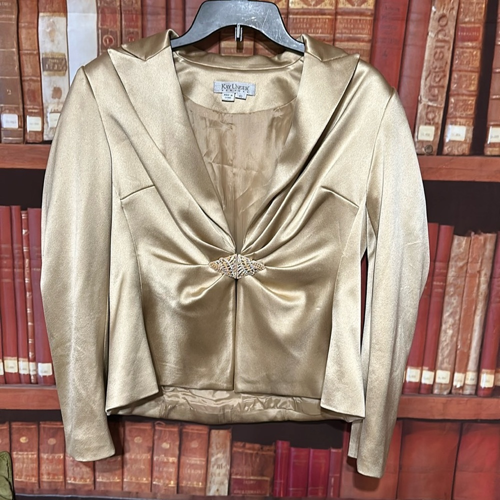 Kay Unger New York 100% Silk Champagne Evening Blazer Jacket Sz 10